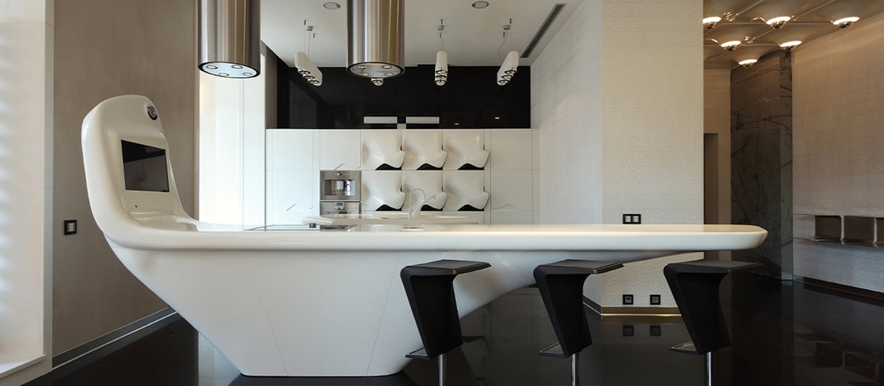 The Z.Island kitchen designed by Zaha Hadid is installed in a Moscow apartment